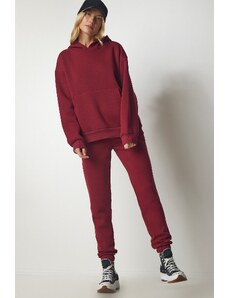 Happiness İstanbul Women's Claret Red Hooded Raspberry Tracksuit Set
