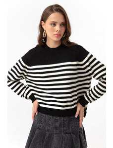 Lafaba Women's Black Turtleneck Striped Knitwear Sweater