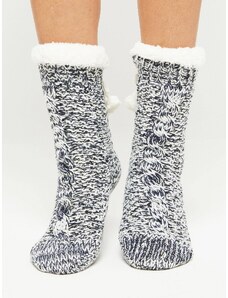 Yups Socks decorated with braid stitch and sequins navy blue