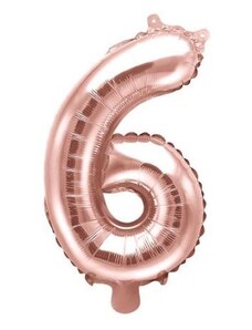 PARTYDECO Balón foliový číslice RŮŽOVO ZLATÁ - ROSE GOLD 6 - 35 cm (NELZE PLNIT HELIEM)