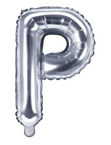 PARTYDECO Balón foliový písmeno "P", 35cm, STŘÍBRNÝ (NELZE PLNIT HELIEM)