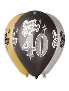 SMART Balónky metalické 40 let , Happy Birthday - narozeniny - mix barev - 30 cm (6 ks)