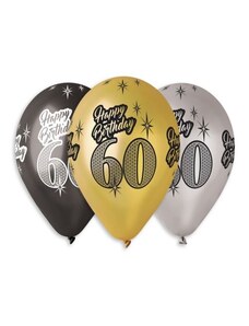 SMART Balónky metalické 60 let , Happy Birthday - narozeniny - mix barev - 30 cm (5 ks)