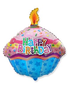 FLEXMETAL Balón foliový 60 cm - Happy Birthday - narozeniny - dort - muffin - cupcake