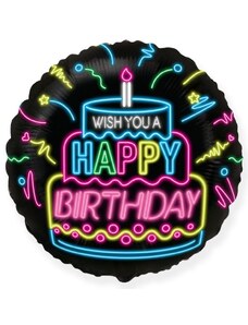 FLEXMETAL Balón foliový Happy birthday - narozeniny - dort - 45 cm