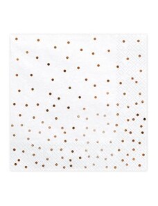 PARTYDECO Ubrousky bílé s růžovo-zlatými puntíky, 33x33 cm - 20 ks