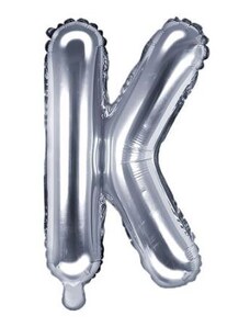 PARTYDECO Balón foliový písmeno "K", 35cm, STŘÍBRNÝ (NELZE PLNIT HELIEM)