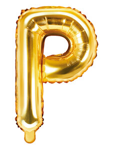 PARTYDECO Balón foliový písmeno "P", 35cm, zlaté (NELZE PLNIT HELIEM)
