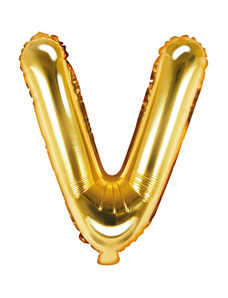 PARTYDECO Balón foliový písmeno "V", 35cm, zlaté (NELZE PLNIT HELIEM)