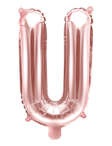 PARTYDECO Balón foliový písmeno "U", 35cm, růžovo-zlaté / rose gold (NELZE PLNIT HELIEM)