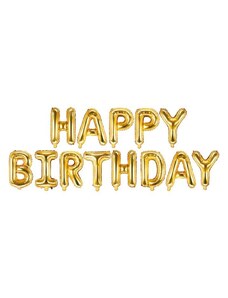 PARTYDECO Balón foliový nápis narozeniny - HAPPY BIRTHDAY - ZLATÝ - gold 340 x 35 cm - Balónek