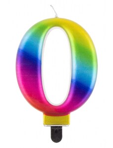 GODAN Narozeninová svíčka 0 - Rainbow - DUHOVÁ 8 cm