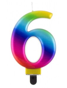 GODAN Narozeninová svíčka 6 - Rainbow - DUHOVÁ 8 cm