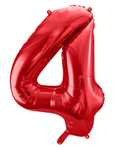 PARTYDECO Fóliové číslo 4 červené, 86 cm Red