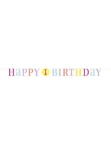 UNIQUE Girlanda 1. narozeniny - Happy Birthday - HOLKA - růžová - 182 cm