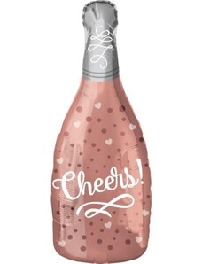 AMSCAN Balón foliový Láhev šampaňského - Champagne - Cheers - rose gold - růžovozlatá - 60 cm