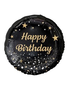 GODAN Balón foliový černý - Happy Birthday - narozeniny - zlatý nápis - 45 cm