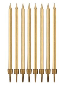 GODAN Narozeninové svíčky zlaté s podstavcemi délka - 10 cm - 8 ks