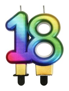 GODAN Narozeninová svíčka 18 - Rainbow - duhová - Happy Birthday - 7,5 cm