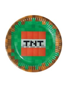 GODAN Papírové talíře Pixel - Minecraft - TNT -18 cm - 6 ks
