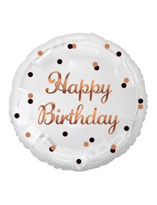 GODAN Fóliový balónek bílý Happy Birthday - narozeniny - zlatý nápis - 45 cm