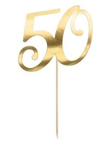 PARTYDECO Dekorace - zápich na dort - 50 - narozeniny - Happy birthday - zlatá - 20,5 cm