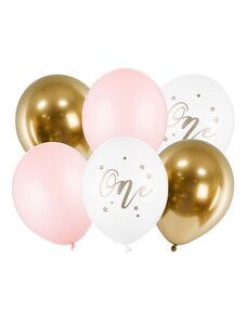 PARTYDECO Sada latexových balónků - 1.narozeniny - holka - holčička - 6 ks - 30 cm