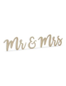 VYPRODEJ Dřevěný nápis "Mr & Mrs" - Pan a Paní - zlatý, 50 x 10 cm