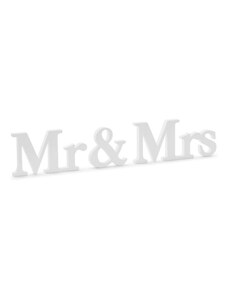 PARTYDECO Dřevěný nápis "Mr & Mrs" - Pan a Paní - bílý, 50 x 9,5 cm