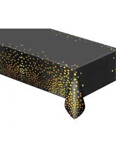GODAN Ubrus foliový zlaté puntíky - černý - 137 x 183 cm