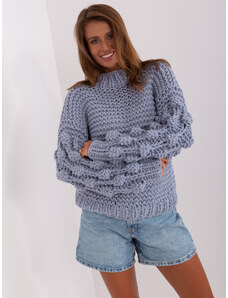 Fashionhunters Šedomodrý oversize svetr s nabíranými rukávy