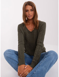 Fashionhunters Khaki dámský svetr s kabely