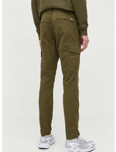 Kalhoty Tommy Jeans pánské, zelená barva, ve střihu cargo
