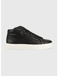 Kožené sneakers boty Calvin Klein High Top Lace Up W/Zip černá barva