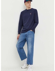 Bavlněné tričko s dlouhým rukávem Tommy Jeans tmavomodrá barva, s aplikací