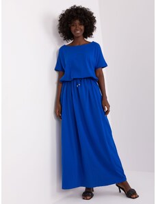 Fashionhunters Základní kobaltové maxi šaty z bavlny