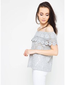 FASHION Lace blouse with Spanish neckline gray