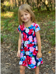 Dívčí šaty na zip, s krátkým rukávem GUESS, motiv květin