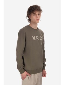 Bavlněná mikina A.P.C. Sweat Vpc Bicolore pánská, zelená barva, s potiskem, H COFAX-H27803 KHAKI/GREY