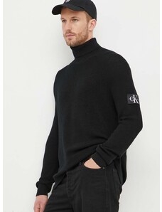 Vlněný svetr Calvin Klein Jeans pánský, černá barva, lehký, s golfem