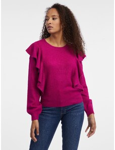 Orsay Tmavě růžový dámský svetr s volány - Dámské