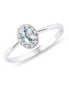 Prsten s oválným akvamarínem a diamanty v bílém zlatě KLENOTA R0529792