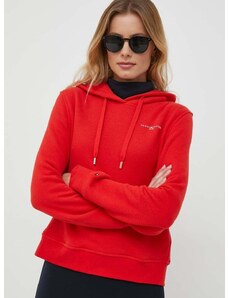 Mikina Tommy Hilfiger dámská, červená barva, s kapucí, hladká