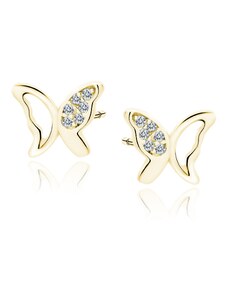 Šperky LAFIRA Style Lafira pozlacené stříbrné náušnice čirý motýlek Z1851G