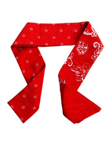 MY FEMINITY Univerzální úzký vzorovaný dlouhý červený šátek