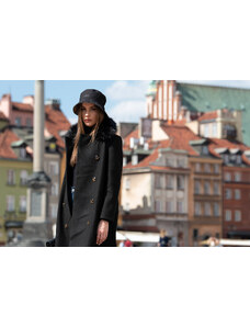 Ann Gissy Dlouhý černý kabát s kožešinovým límcem (20201202)