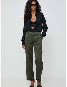 Kalhoty Guess dámské, zelená barva, kapsáče, high waist