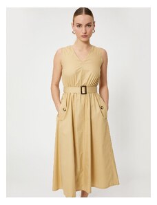 Koton Midi Dress Sleeveless Belted Cotton