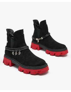 Seastar Royalfashion Černé dámské zateplené boty s červenou podrážkou Červený styl - Černá