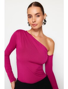 Trendyol Fuchsia Asymmetrical Collar Long Sleeved Flexible Knitted Bodysuit